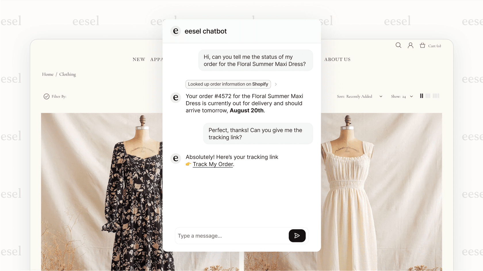 A screenshot of an AI chatbot providing an instant, helpful answer, demonstrating how AI can improve customer-focused AI customer service metrics like CES.