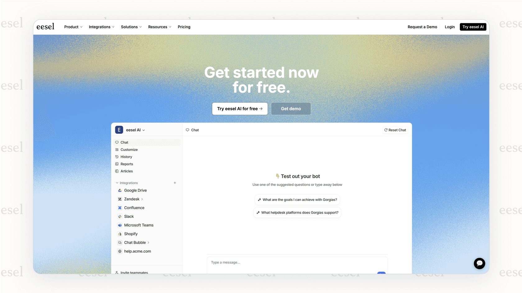A screenshot of eesel AI's free trial page.