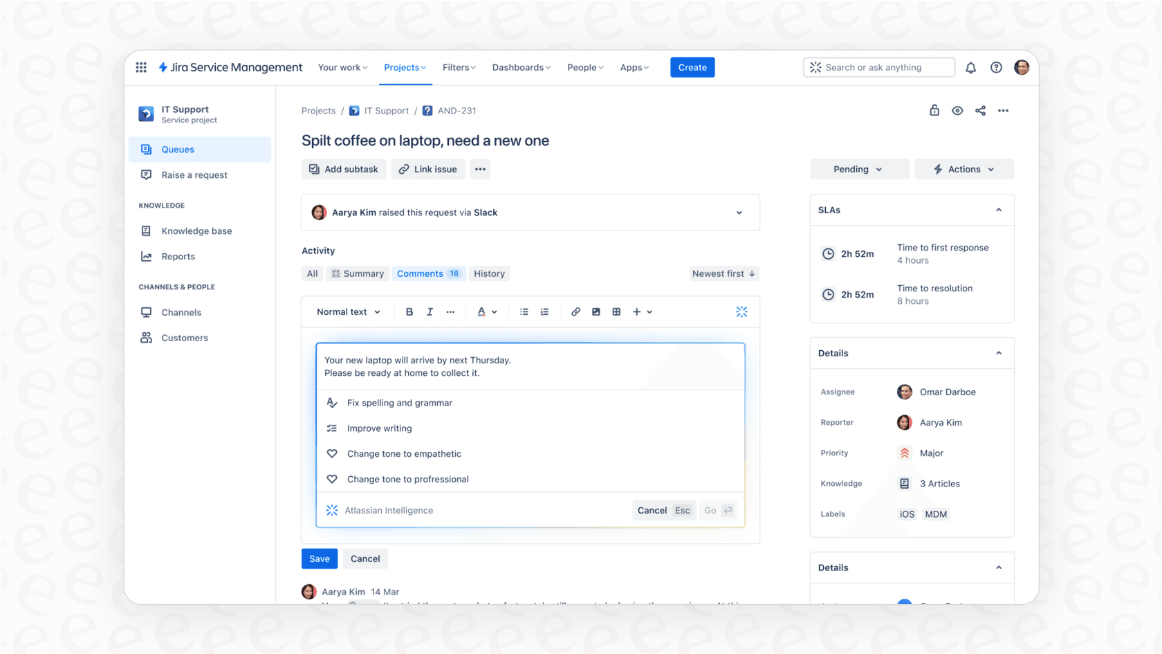 The user-facing portal of the Jira automated ticketing system designed for IT service management requests.