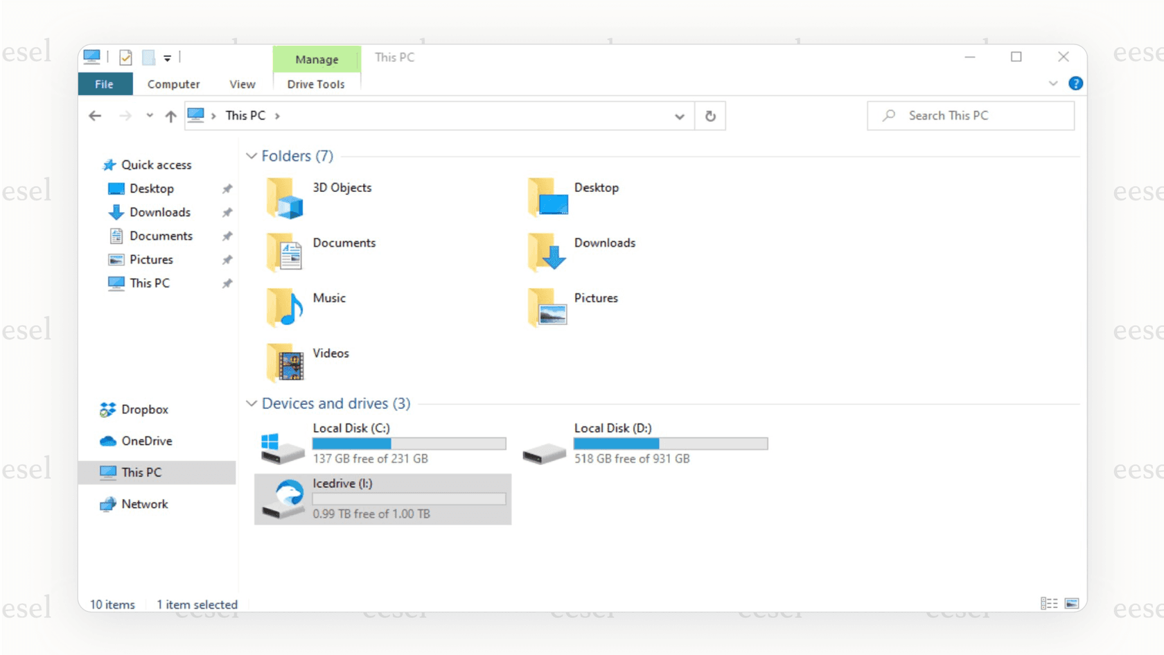 A screenshot demonstrating Icedrive
