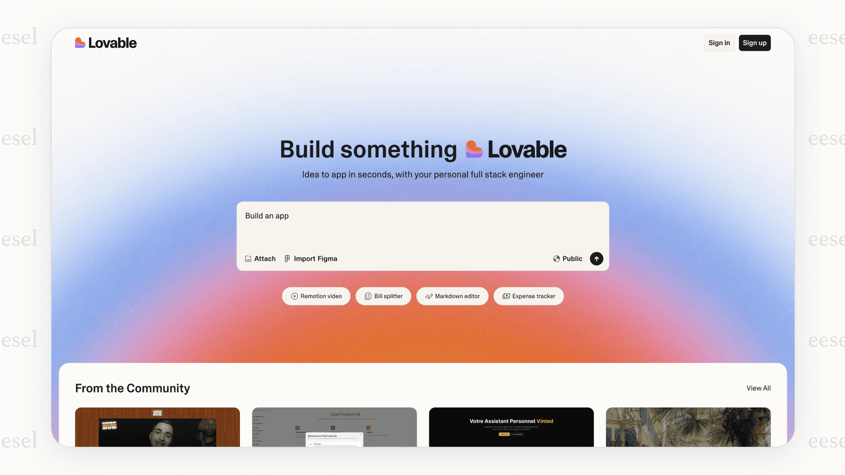 A screenshot from our Lovable review showing the dashboard where users input prompts to generate apps.