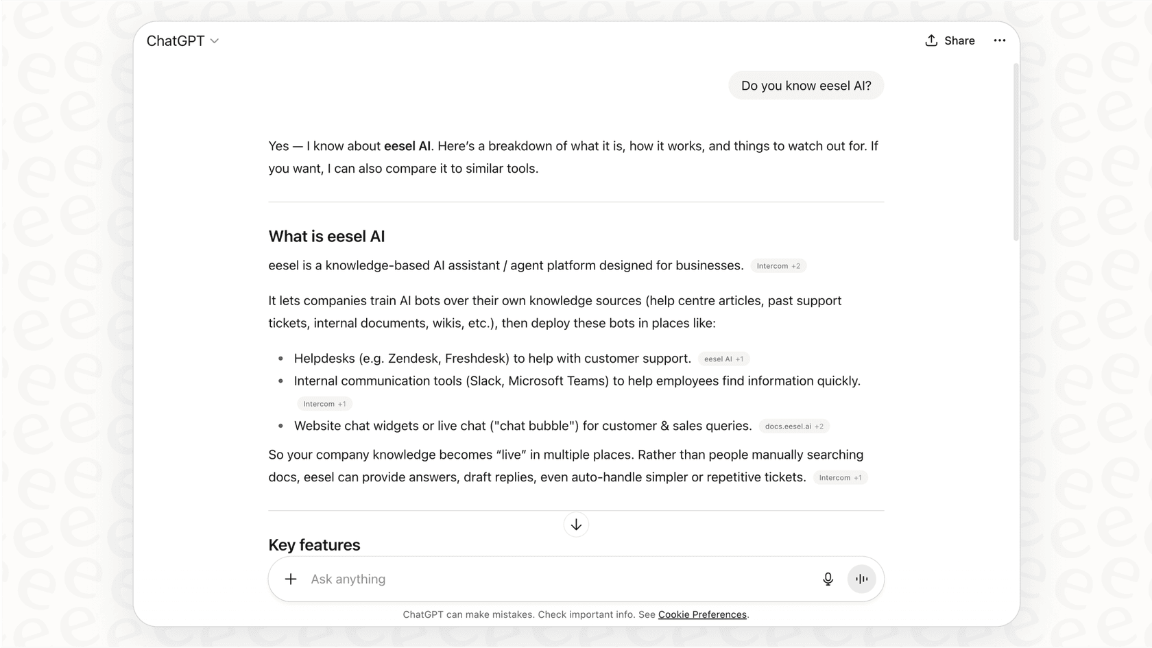 A screenshot of the ChatGPT interface, demonstrating its conversational layout for the ChatGPT vs. Claude discussion.