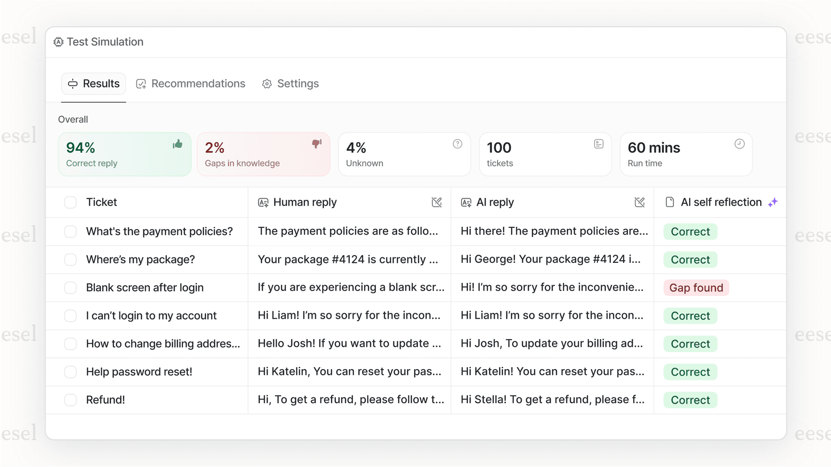 A screenshot of the eesel AI platform showing how it learns from past support tickets to become the best WhatsApp chatbot for customer service.