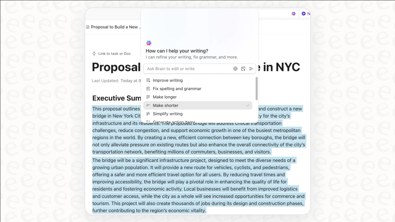 Screenshot of the ClickUp AI add-on in action, demonstrating a feature that adds to the monthly ClickUp pricing.