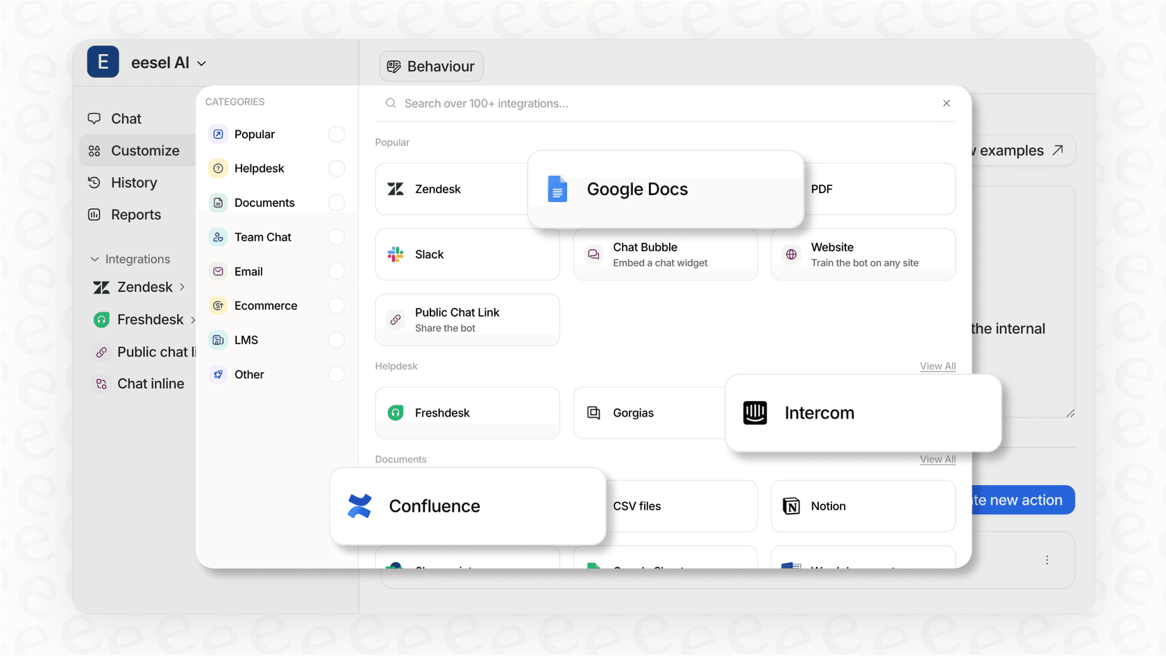 eesel AI dashboard displaying multiple connected knowledge sources