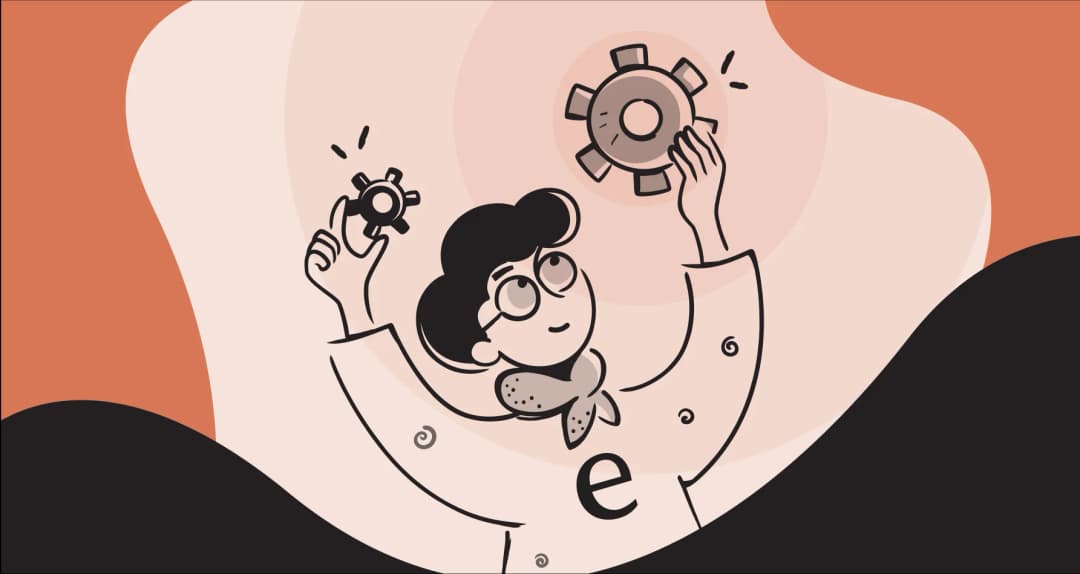 Illustration of a person holding two gears.