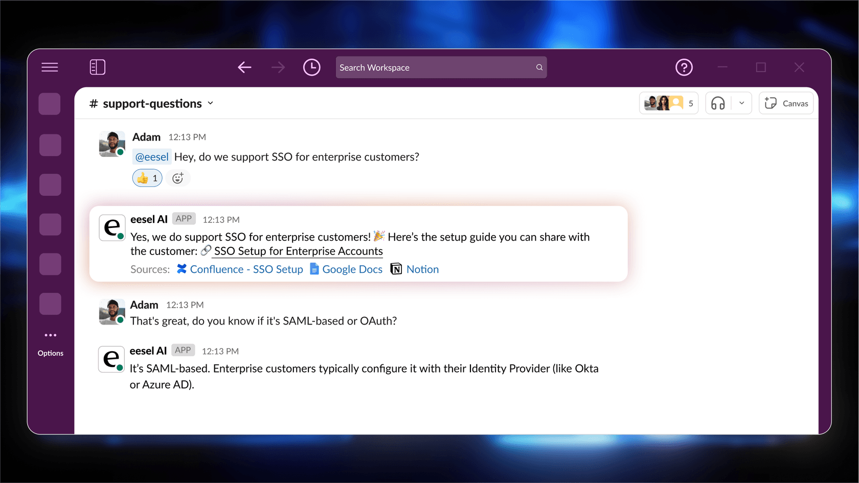 Screenshot of eesel AI in Slack.