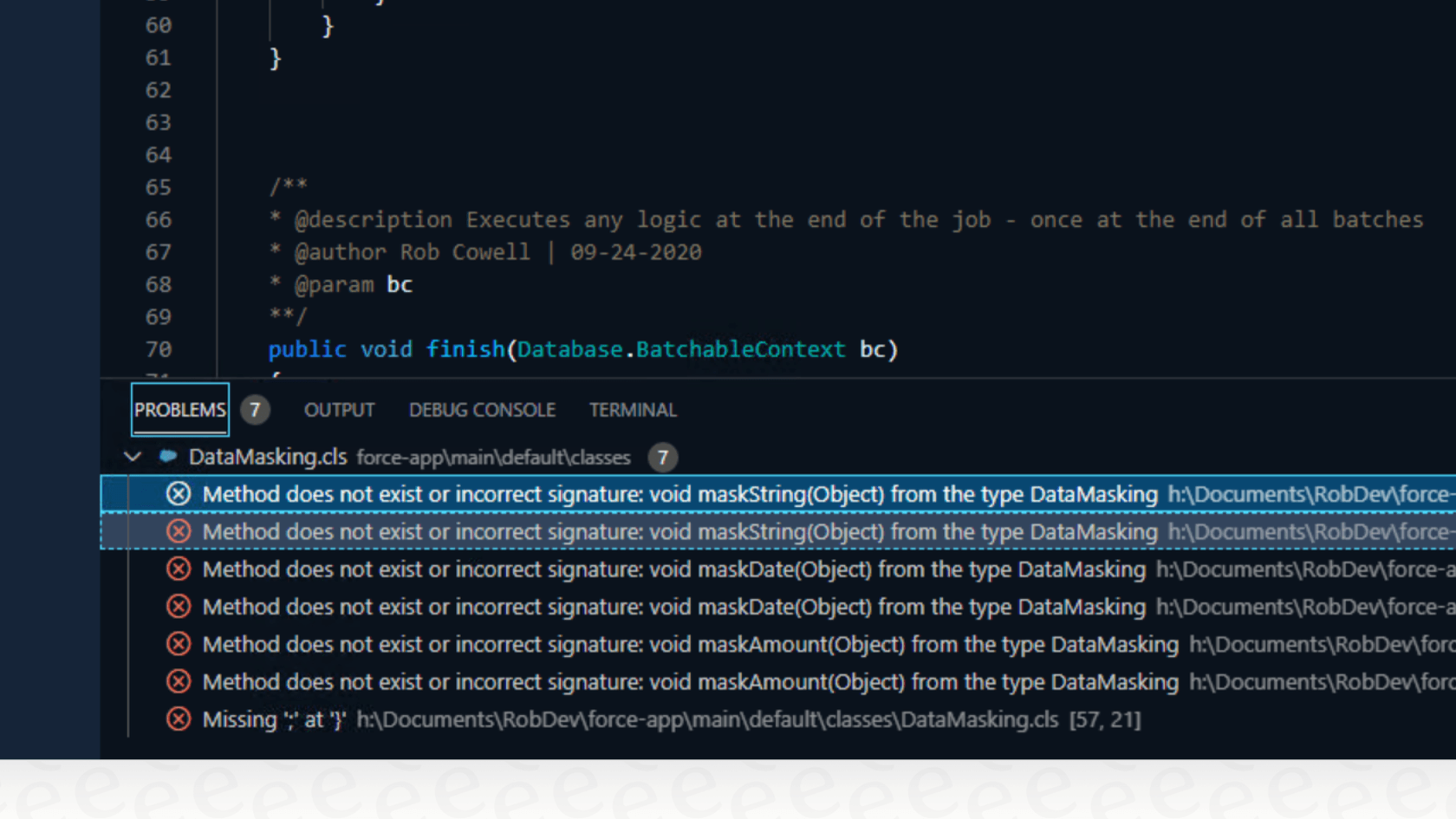 An example of a diagnostic error message related to VS Code Claude Code setup.