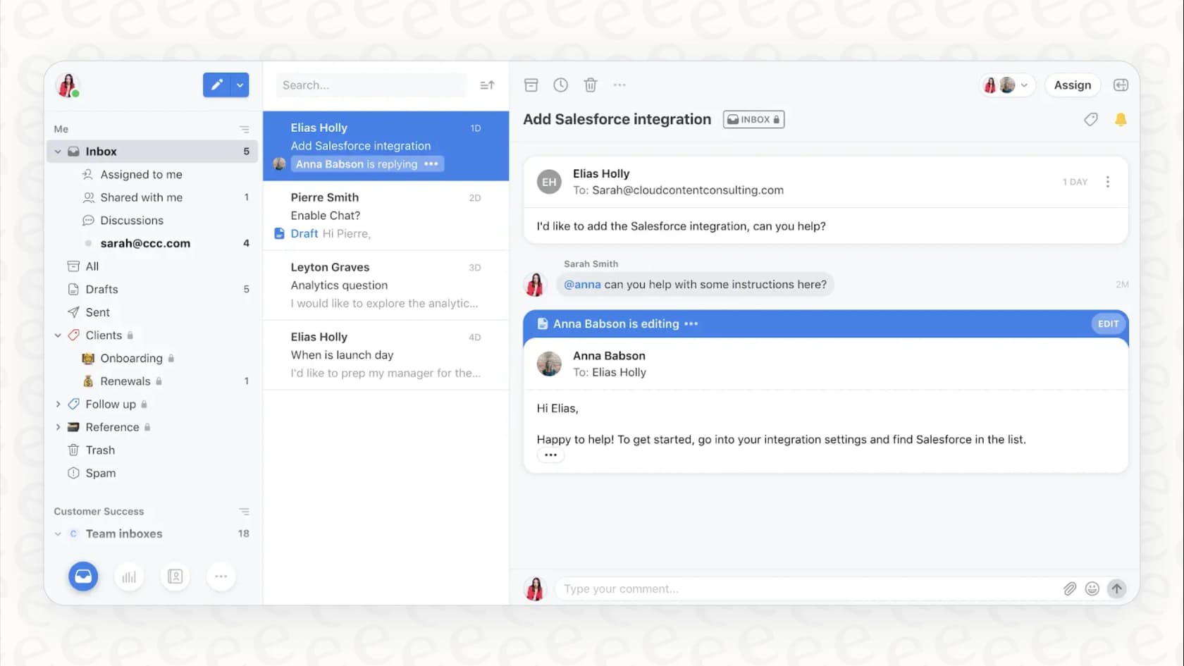 A screenshot of the Front shared inbox, which is the foundation of a Front GPT setup.
