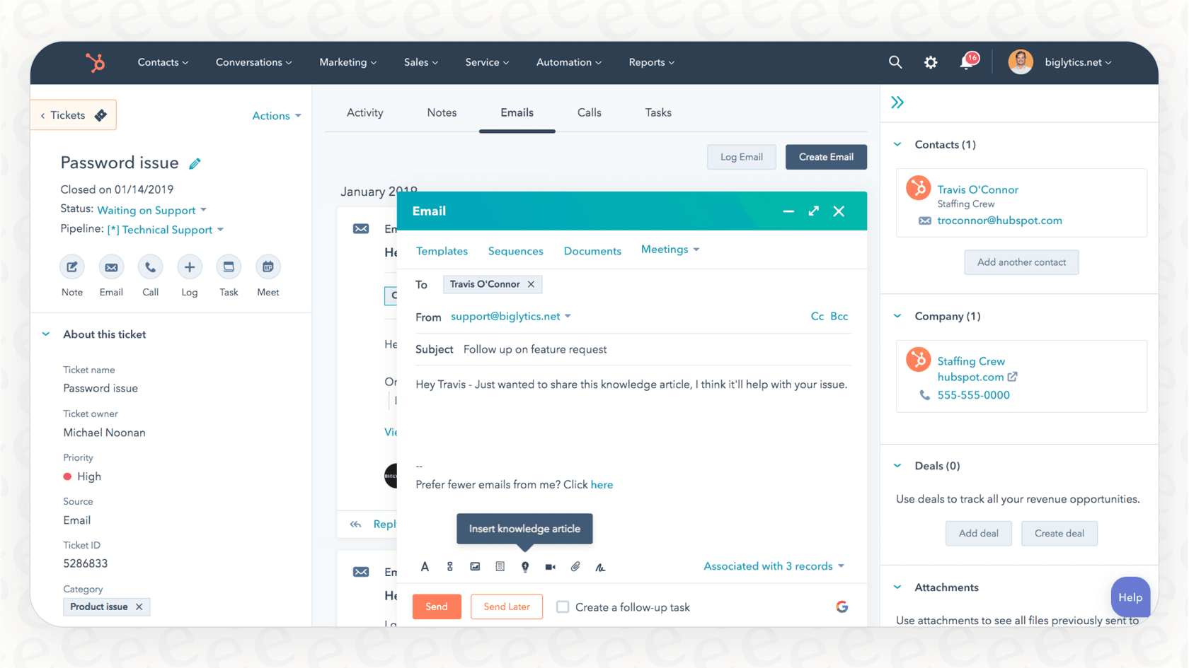 An example of the HubSpot Service Hub