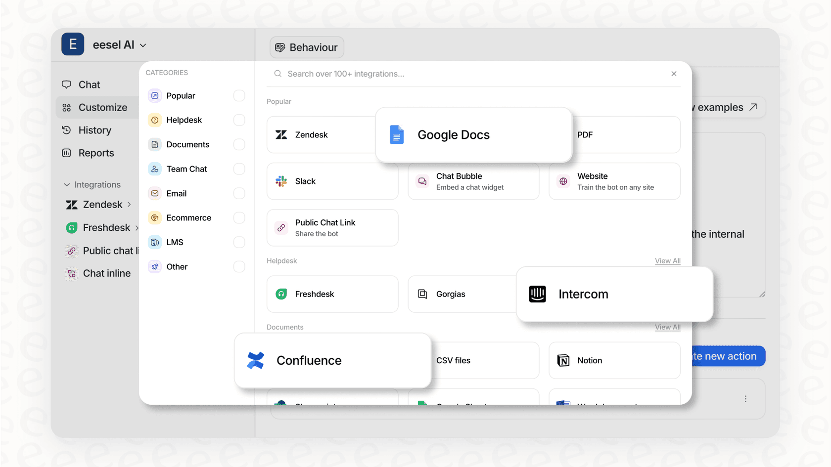 eesel AI platform integrations overview dashboard