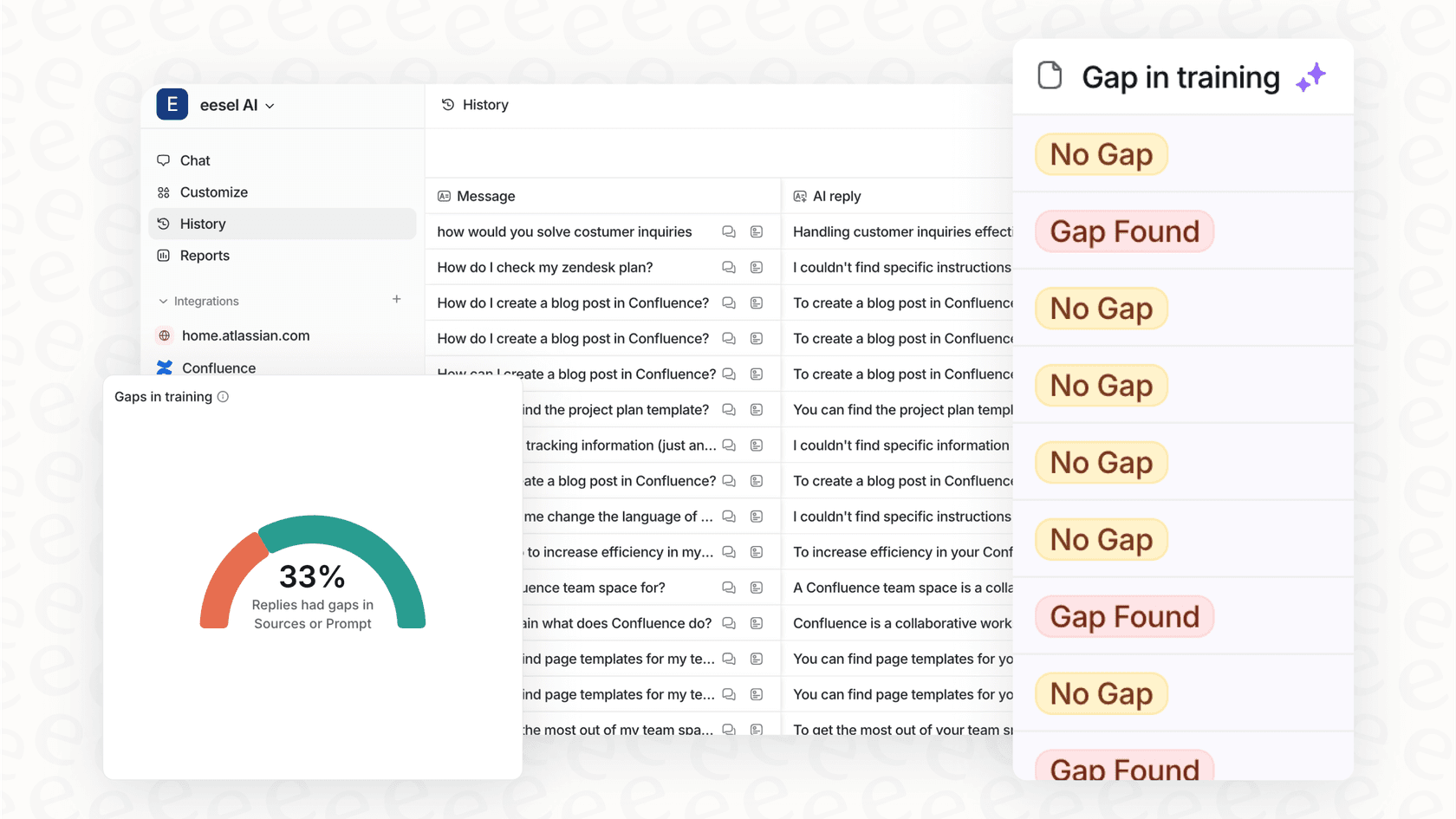 This screenshot shows how eesel AI identifies knowledge gaps to help improve your Freshdesk automation quality.