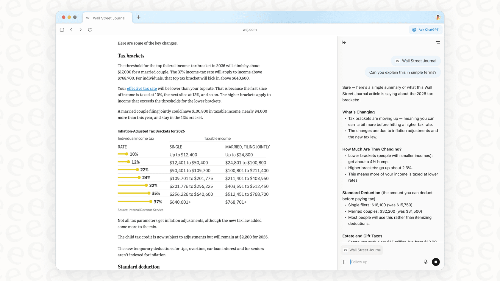 A screenshot of the "Ask ChatGPT" sidebar in ChatGPT Atlas providing a summary of a webpage.