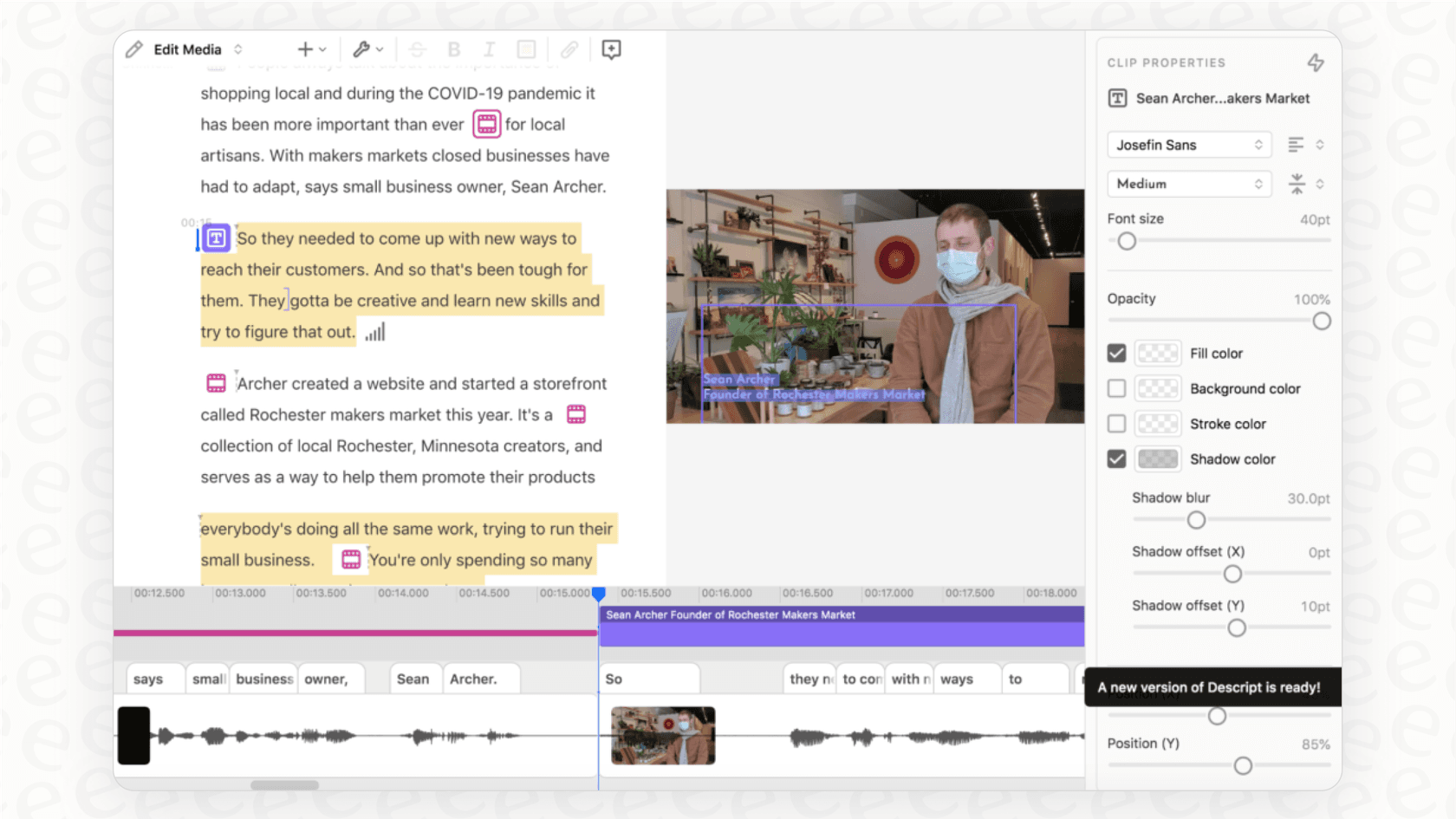 Screenshot demonstrating the text-based editing feature, a key aspect of Descript pricing.