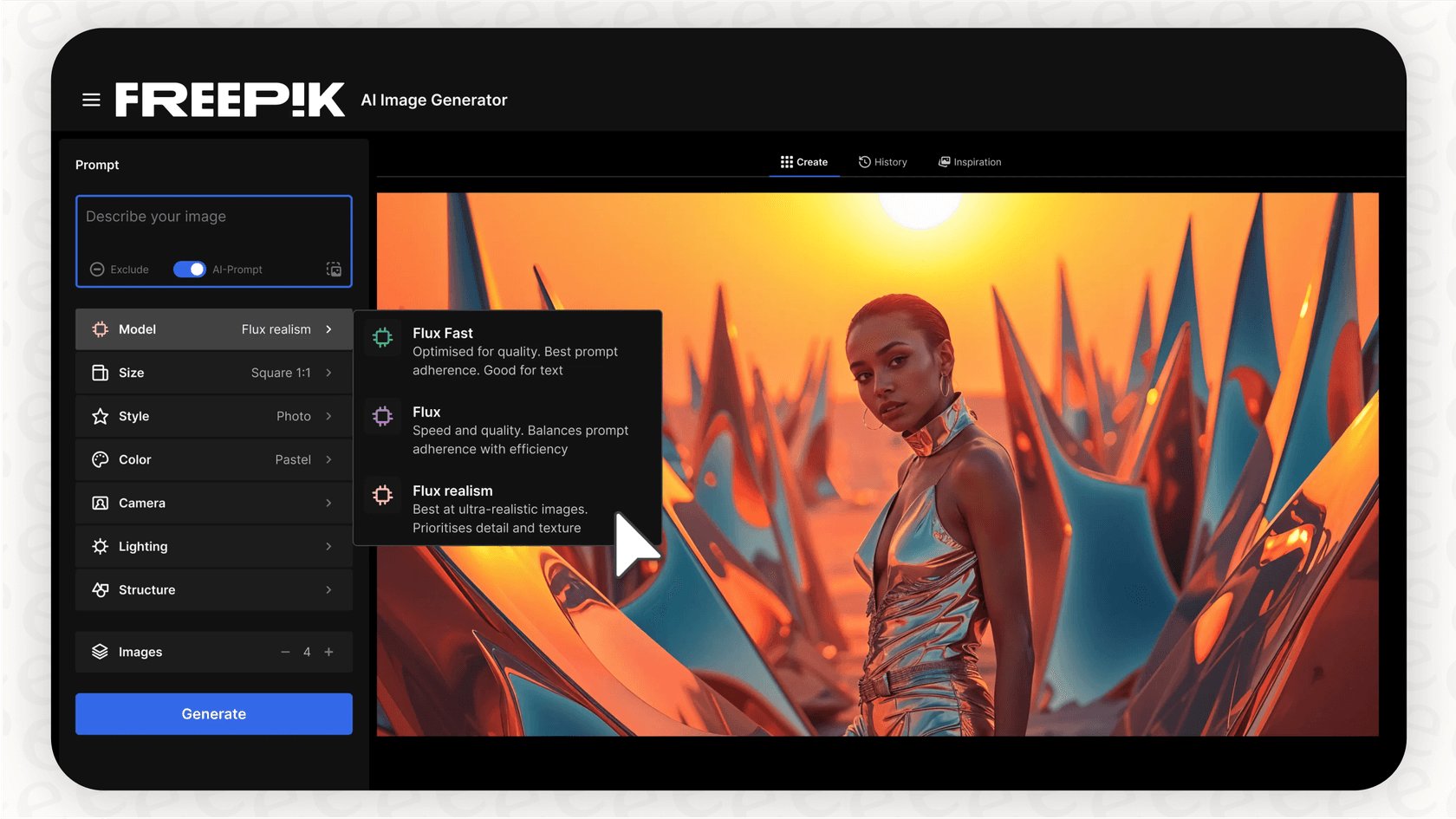 An image showing the user interface for the Freepik AI customization and consistency tools, such as Custom Styles and Custom Characters.