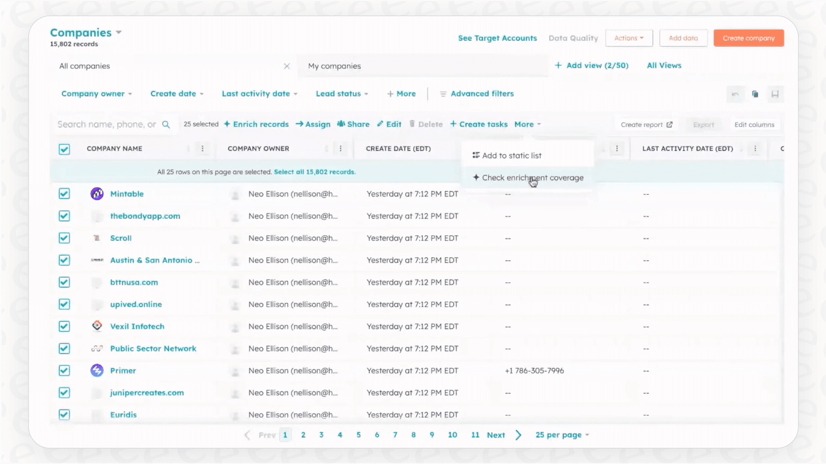 Screenshot of HubSpot CRM showcasing details added by the Breeze Intelligence buyer intent feature