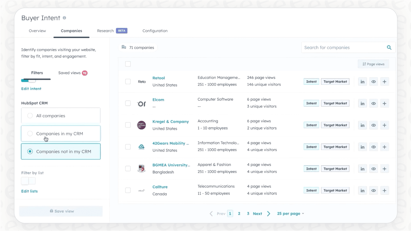 A screenshot showing how to flag important pages using the Breeze Intelligence buyer intent feature