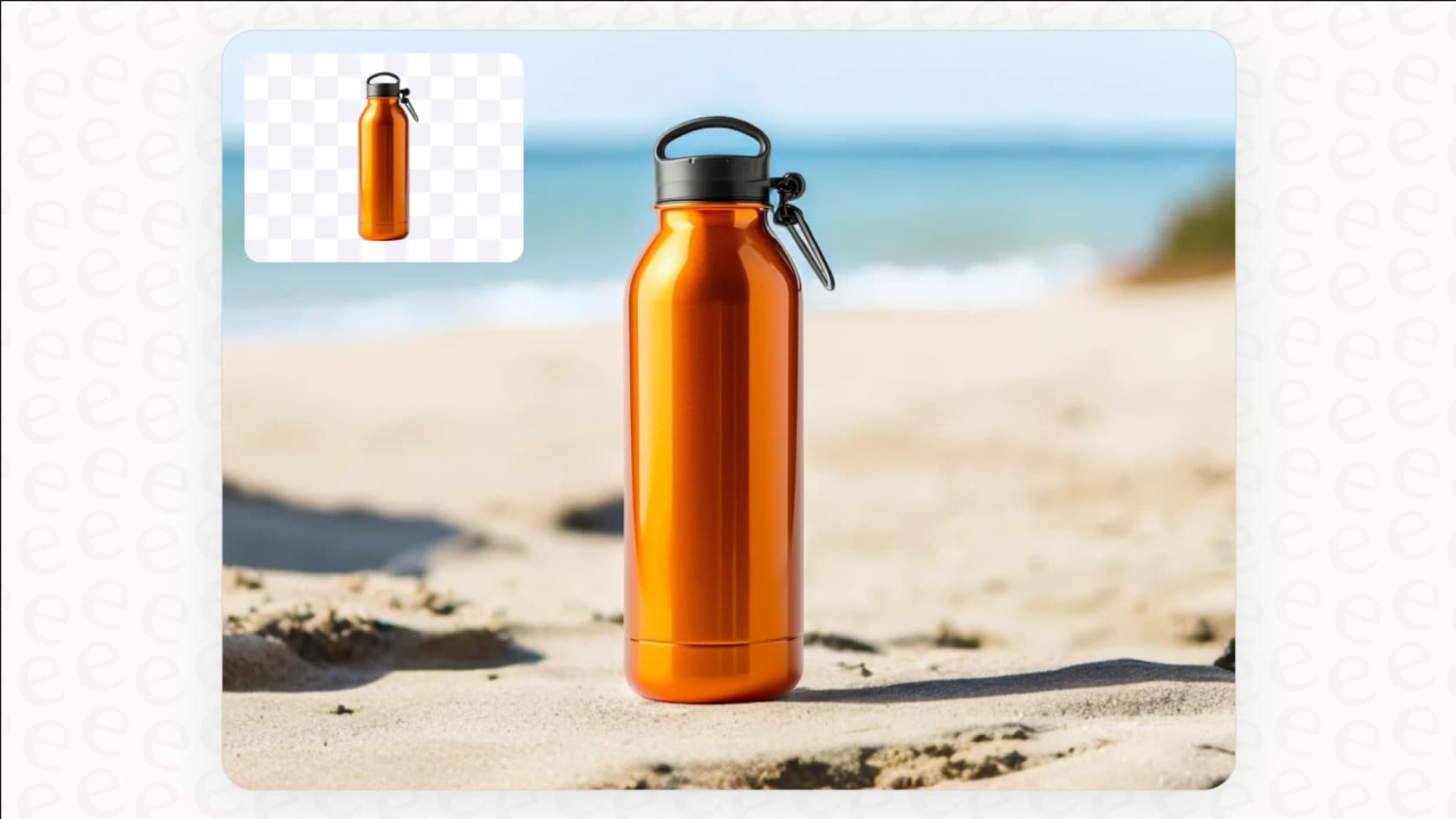 A demonstration of an AI-generated background for a product, a feature available with PhotoRoom pricing, as taken from PhotoRoom.