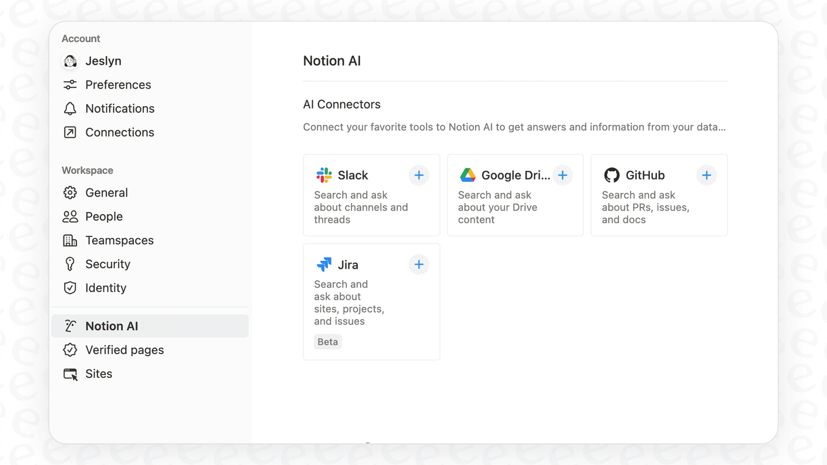 A screenshot showing how Notion Research Mode integrates with various external applications to centralize company knowledge.