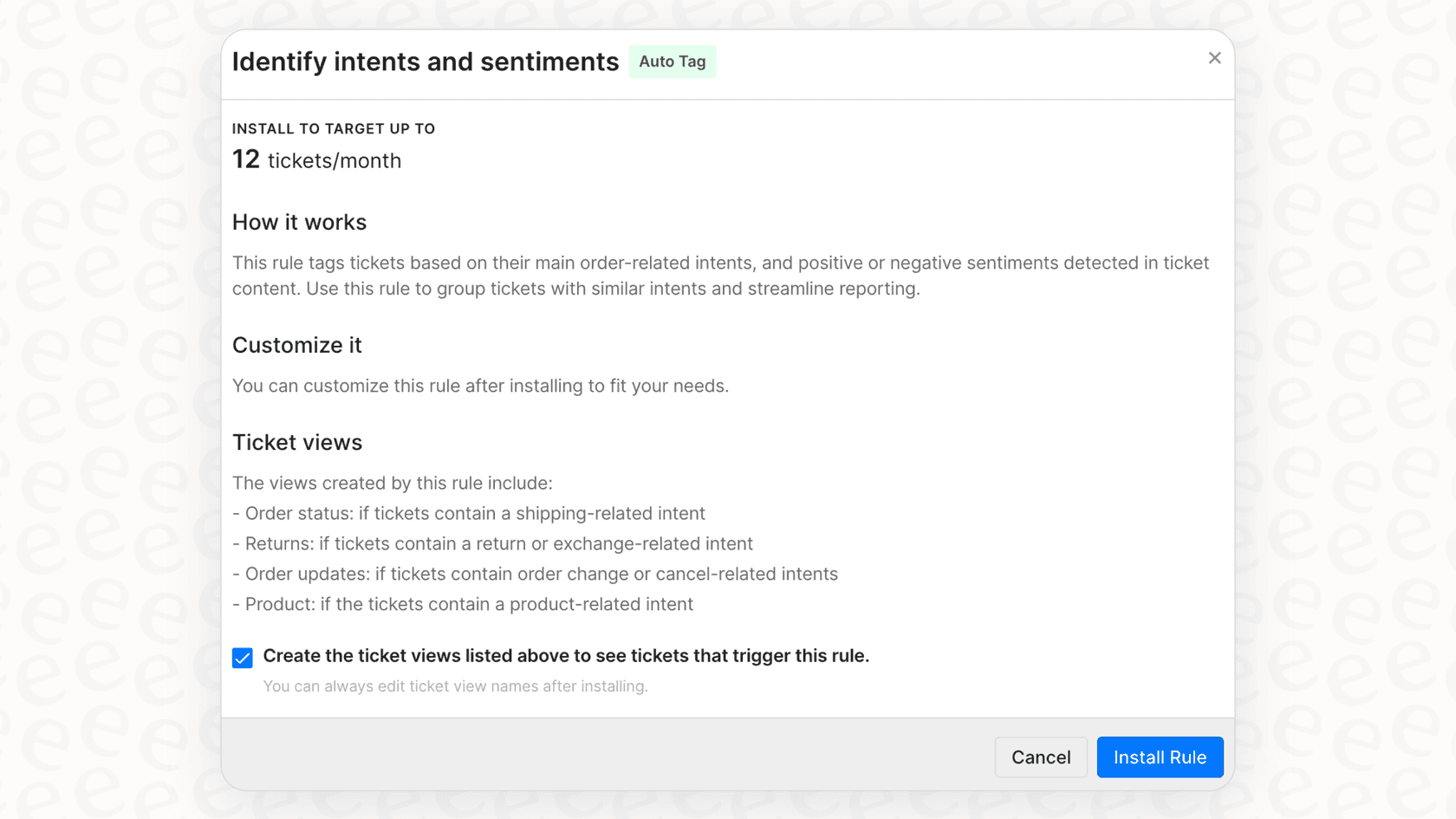 A screenshot showing the rule creation interface in Gorgias, which is essential for the Gorgias automation to reopen ticket when customer replies on SMS.