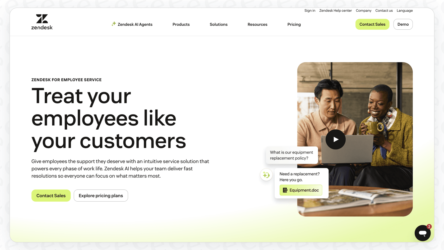 A screenshot of the Zendesk product page, another example of an AI app builder.
