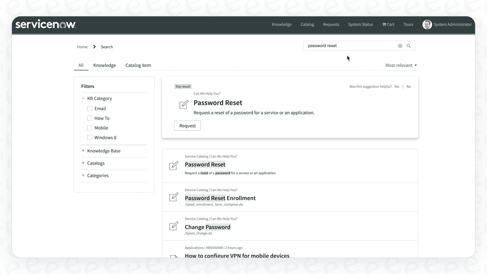 An image showing an AI-generated summary answer from a search query within the ServiceNow Now Assist platform.