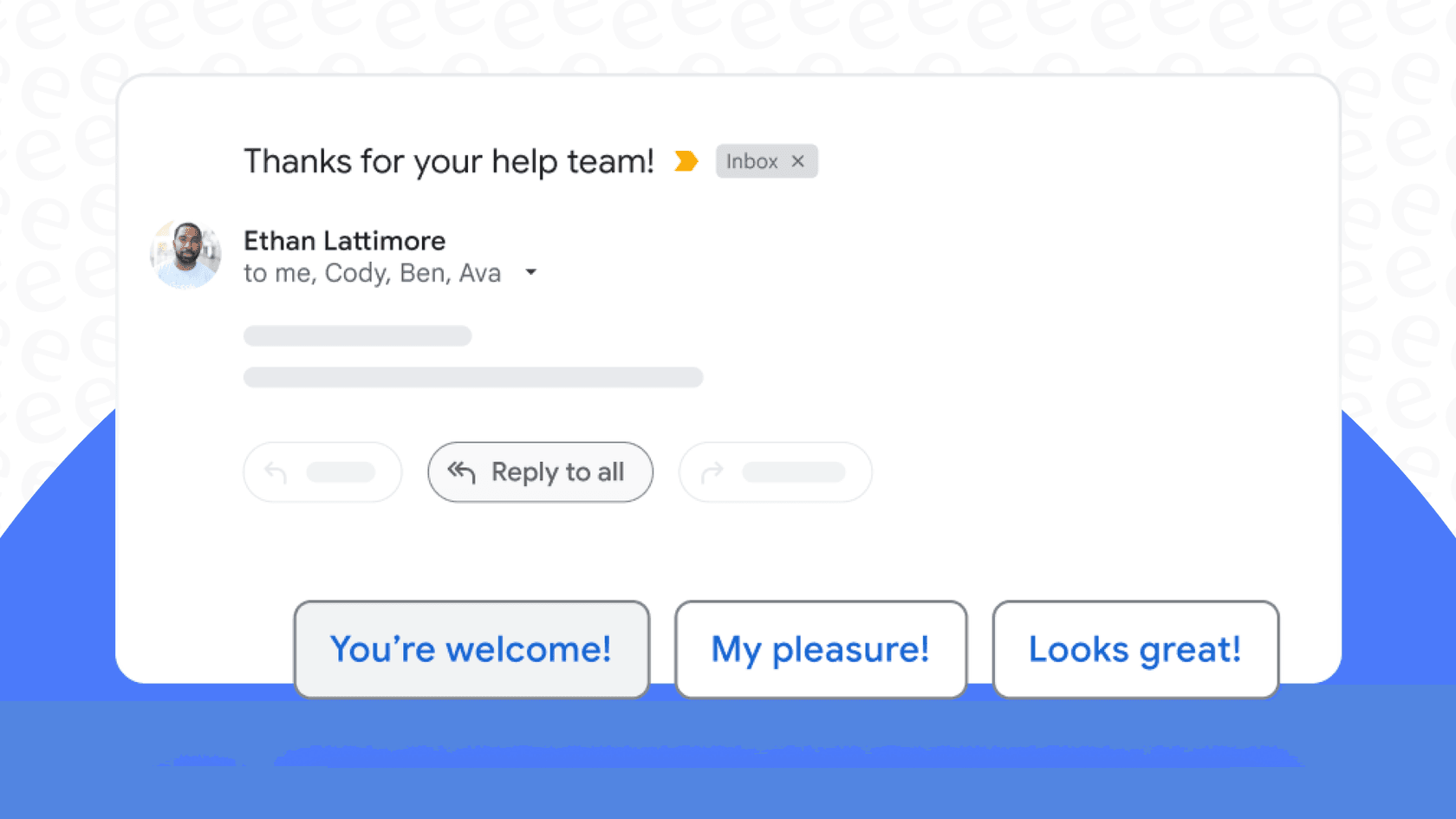 Screenshot of Smart Reply options for an email.