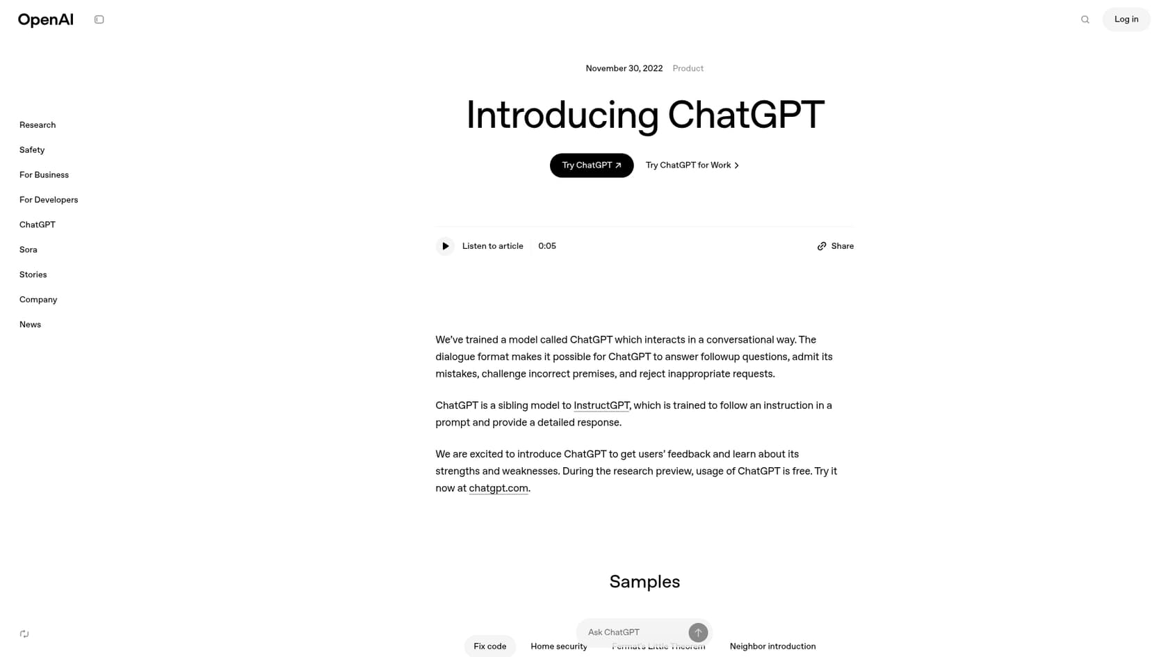 A screenshot of the official OpenAI page announcing the ChatGPT shopping research feature.::