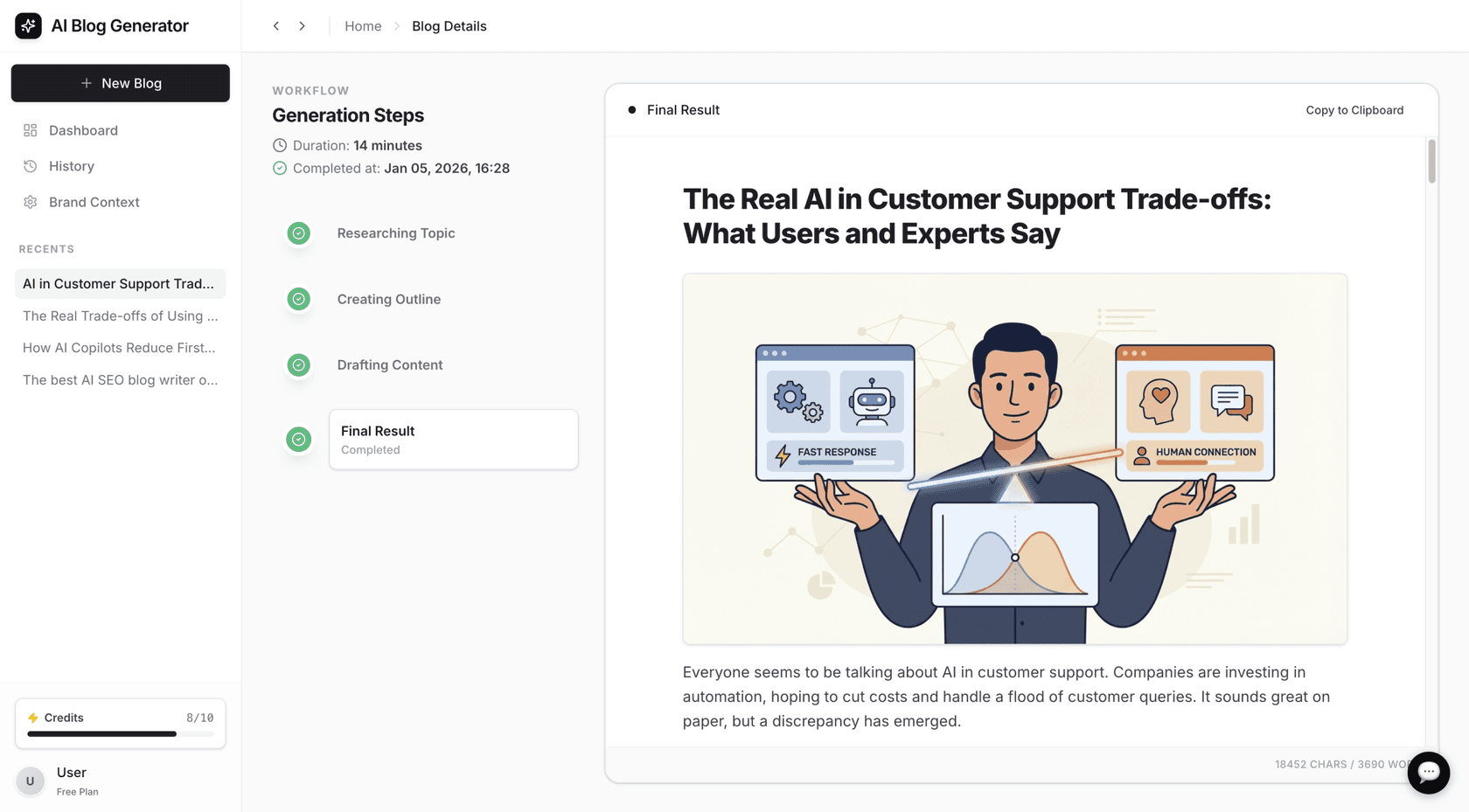 A screenshot of the eesel AI blog writer dashboard, a powerful example of AI tools for marketing automation.