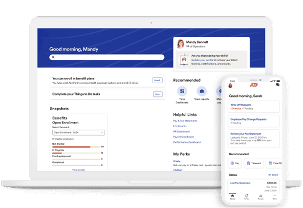 ADP Workforce Now dashboard on laptop and mobile