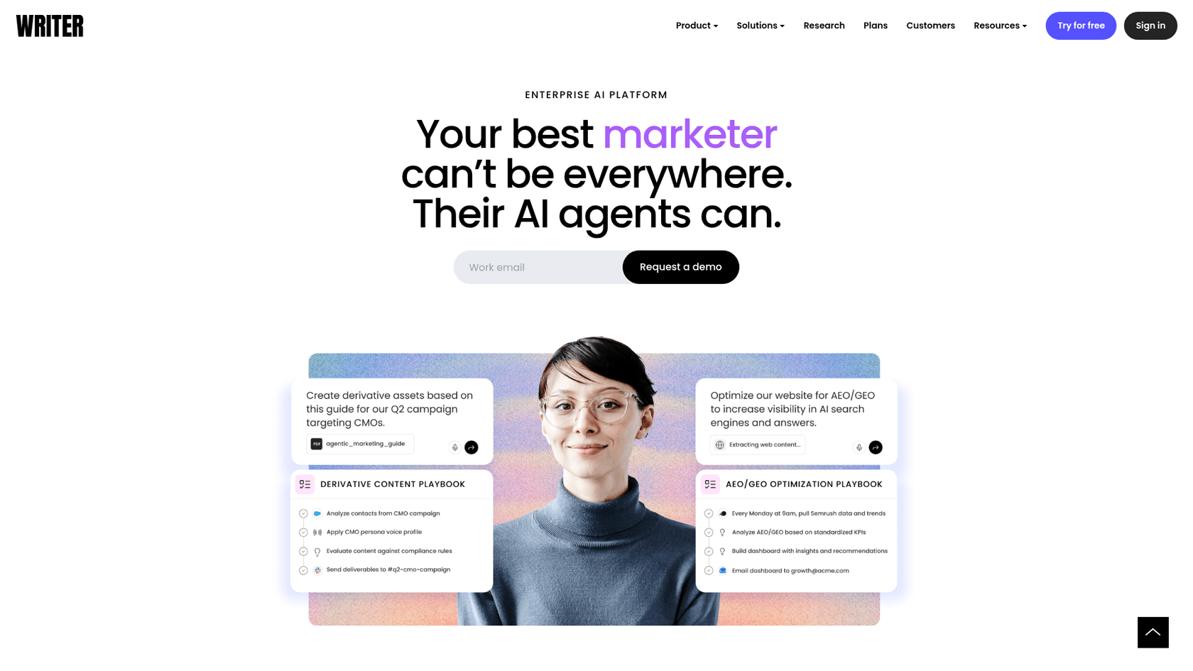 Writer homepage showing enterprise AI platform