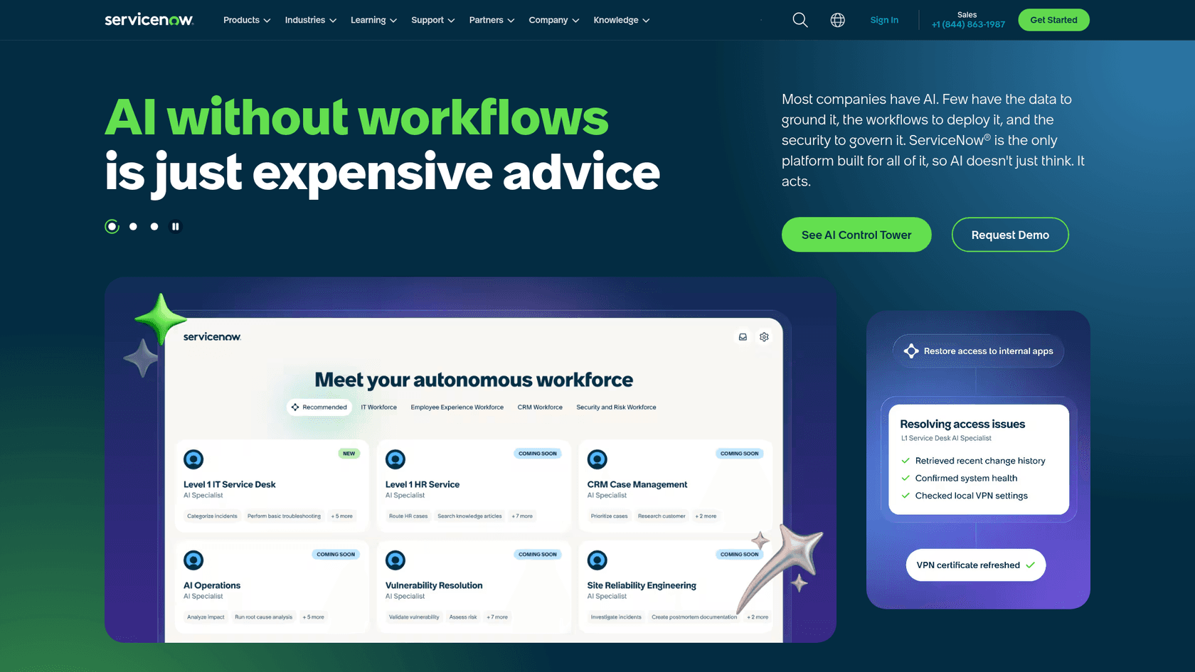 ServiceNow homepage hero