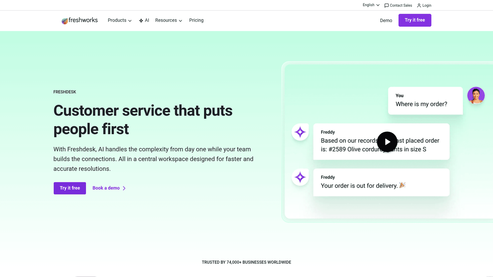 Freshdesk customer support platform homepage