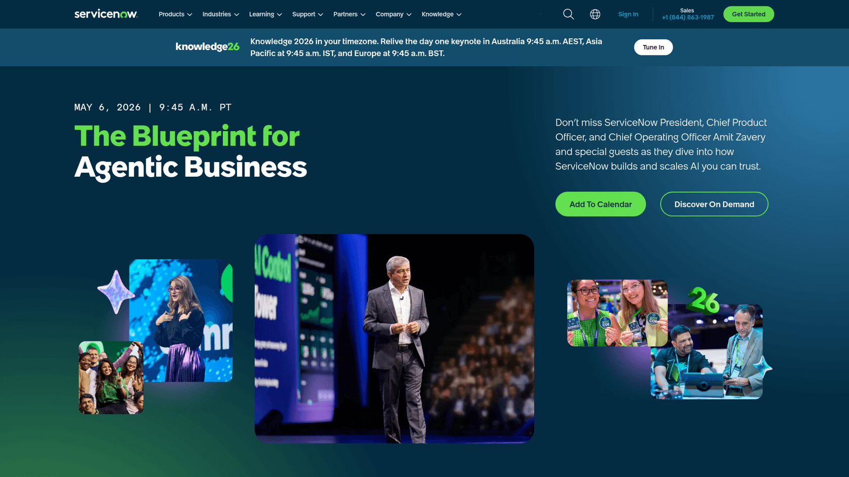 ServiceNow homepage showing the AI platform for business