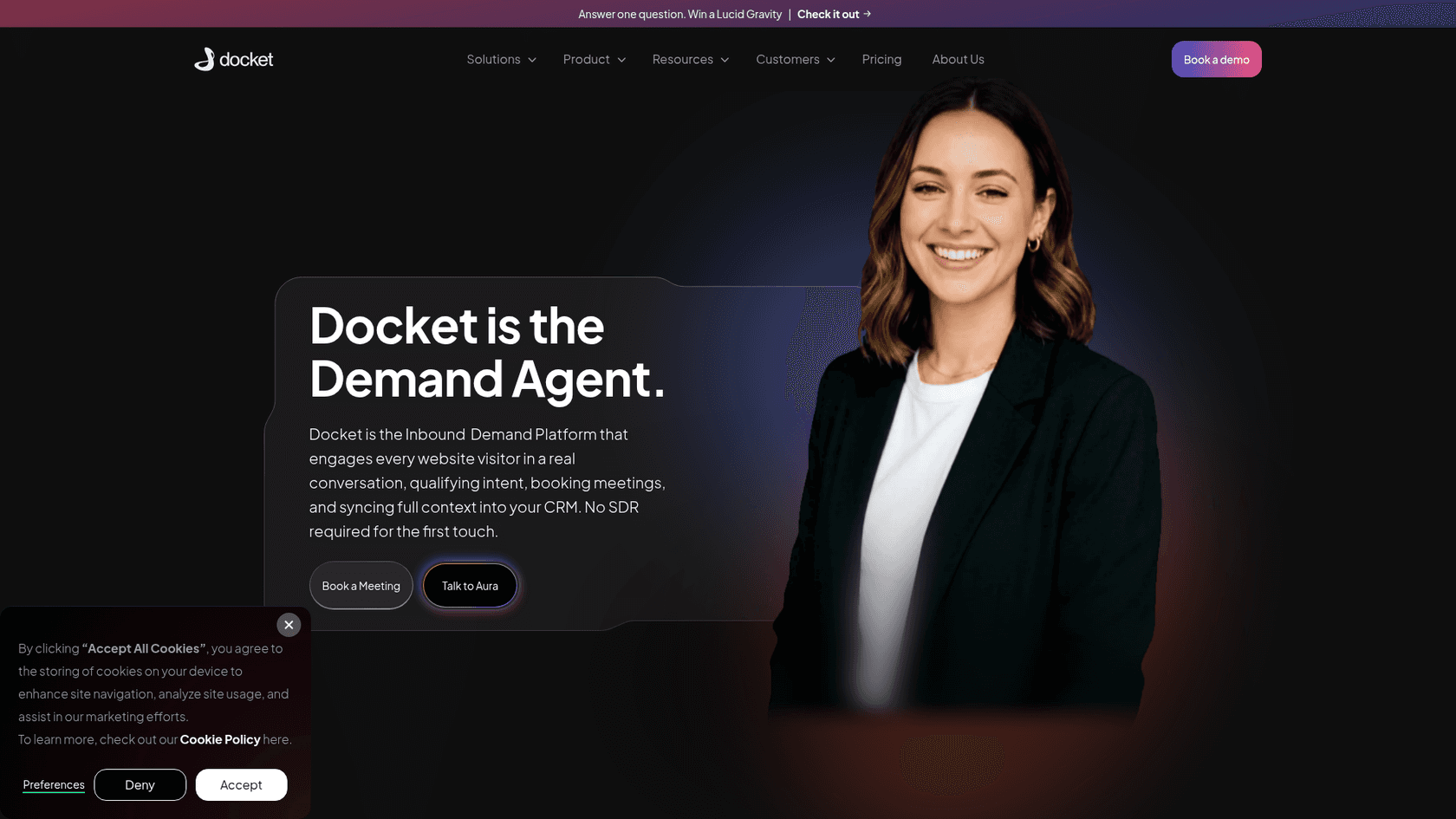 Docket's homepage, describing its Inbound Demand Platform, as taken from Docket