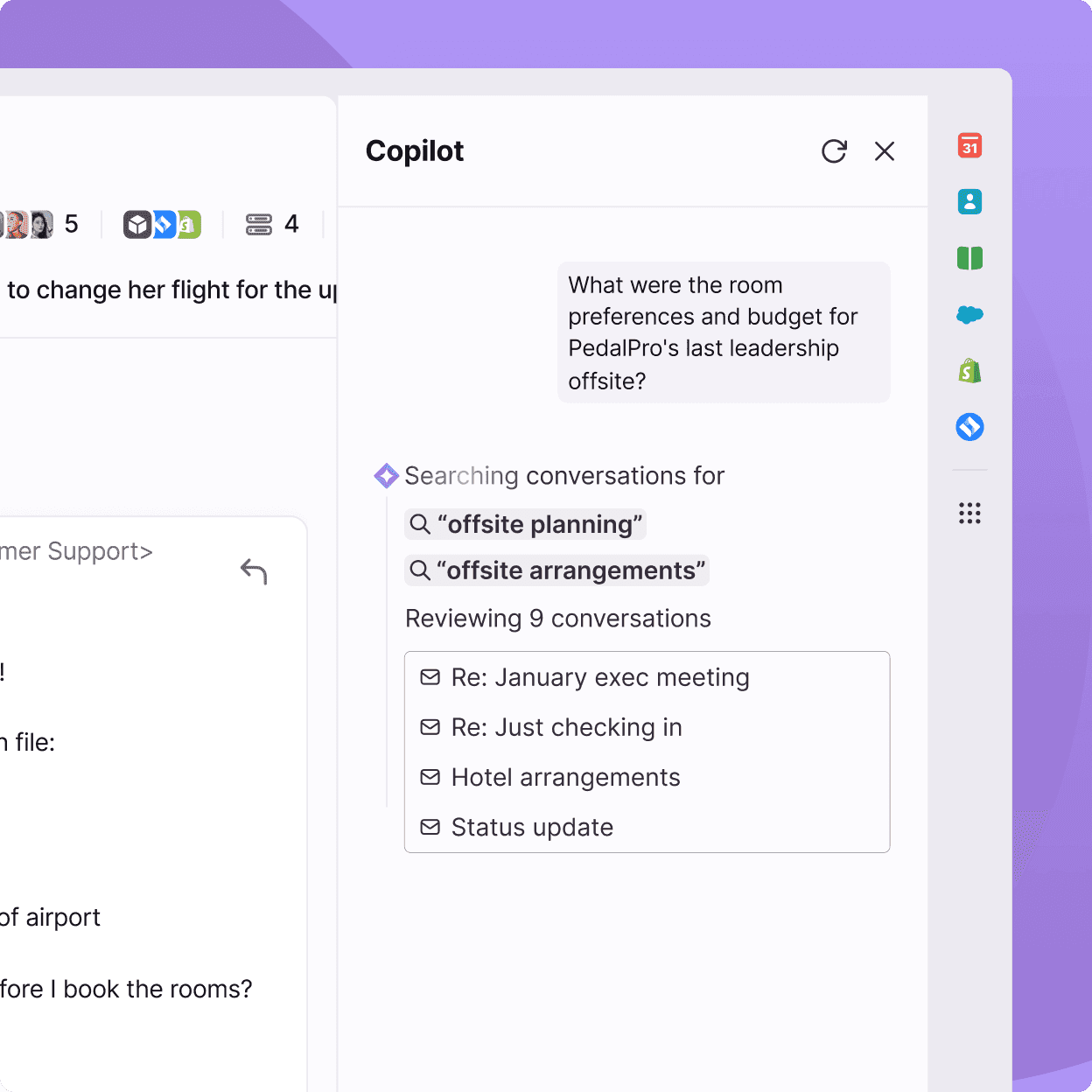 Front AI interface showing suggested replies and topic analysis