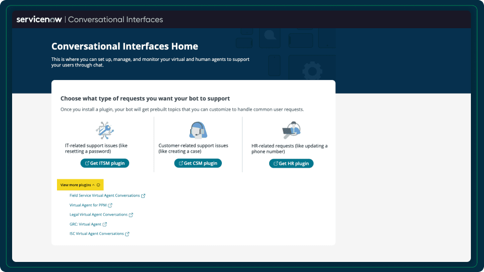 ServiceNow Virtual Agent configuration interface