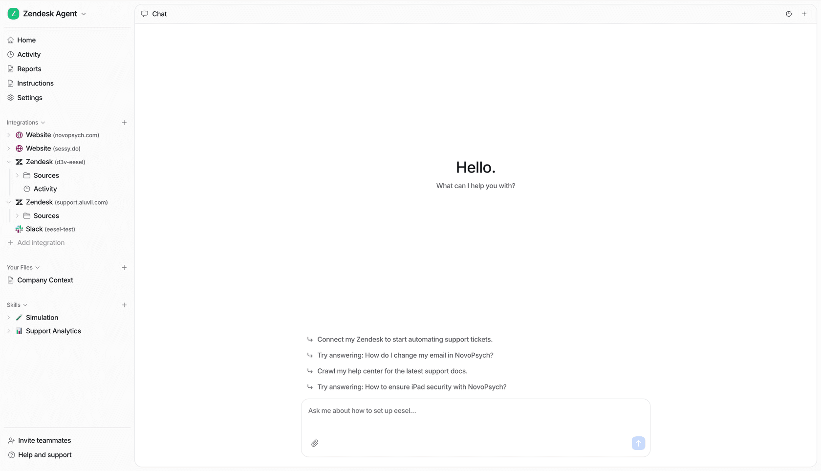 eesel AI chat interface showing a conversation.