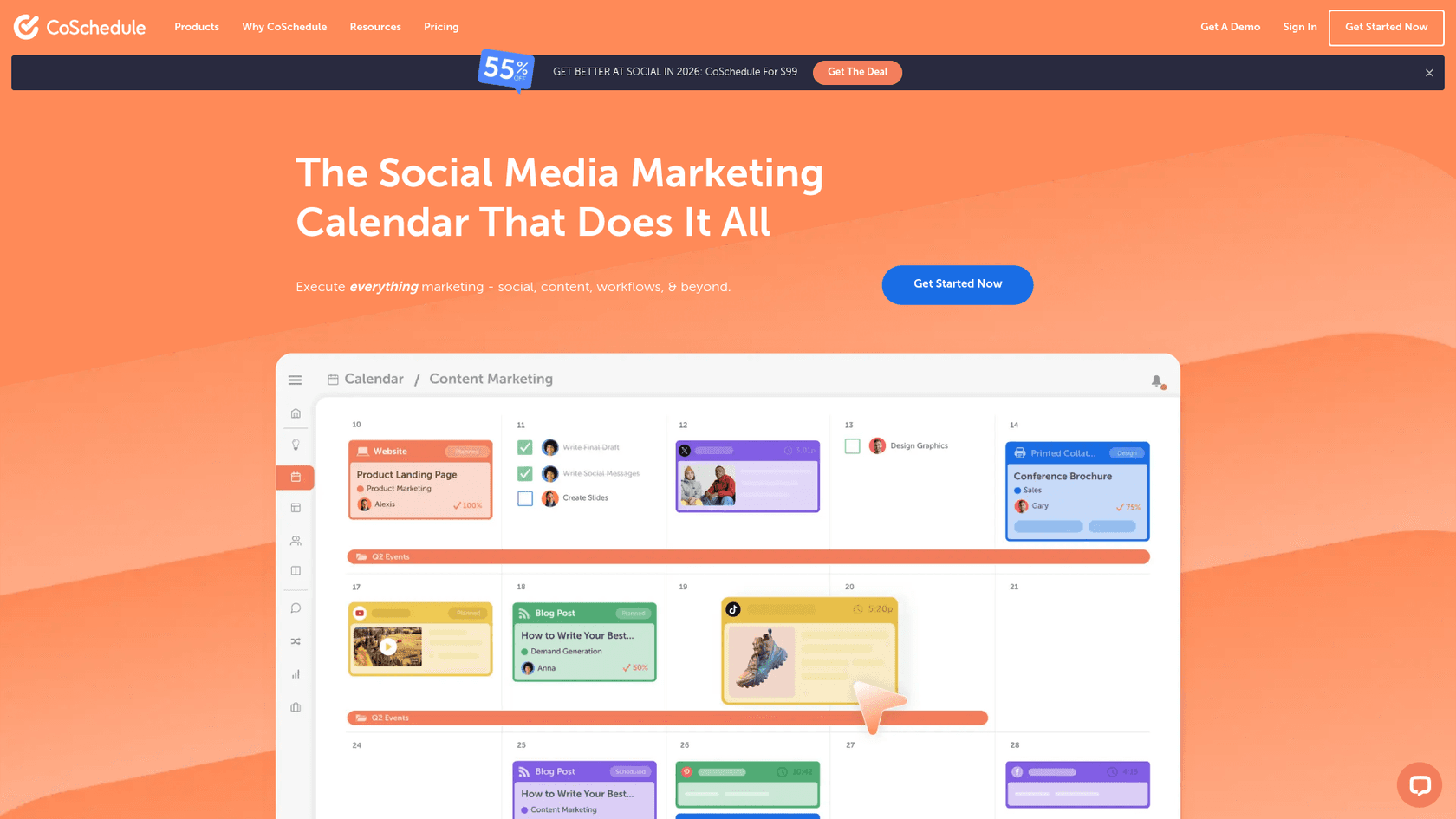 A screenshot of the CoSchedule website, a content marketing platform focused on organization and planning.