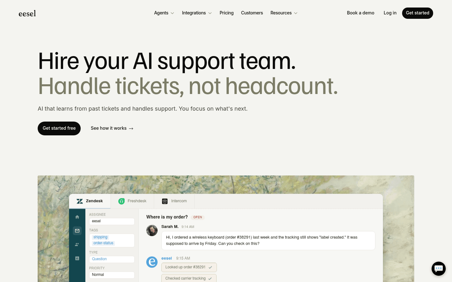 eesel AI helpdesk agent product page