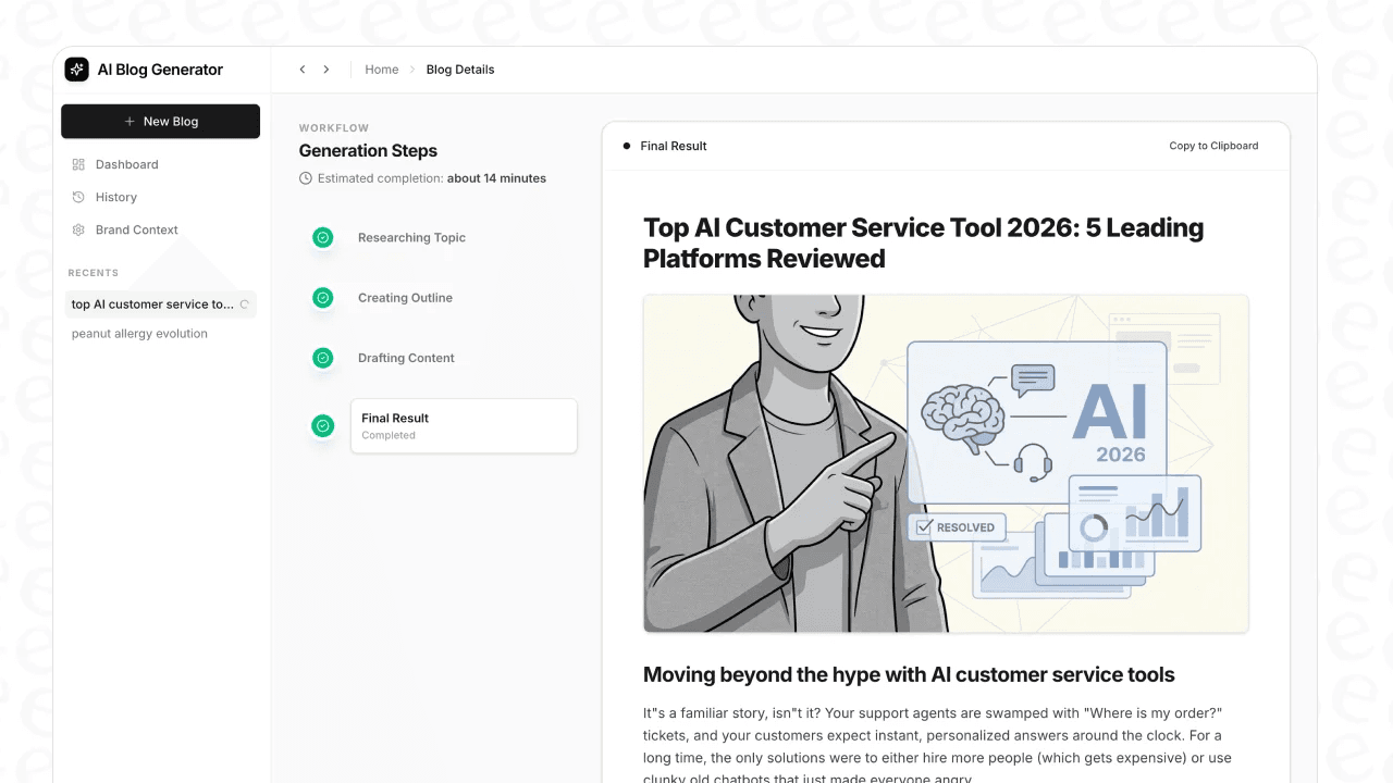 A screenshot of the eesel AI blog writer website, a platform for AI SEO tools for visibility optimization.