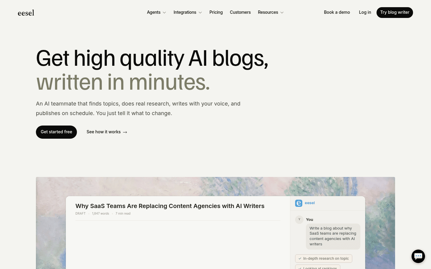 eesel AI Blog Writer - automated research-to-publish pipeline at $4 per post