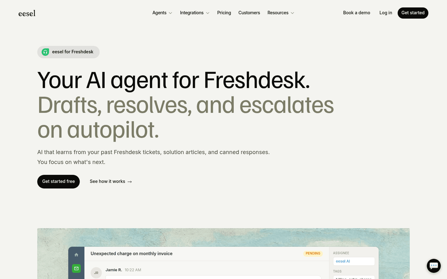 eesel AI connected to Freshdesk - integration setup and ticket handling