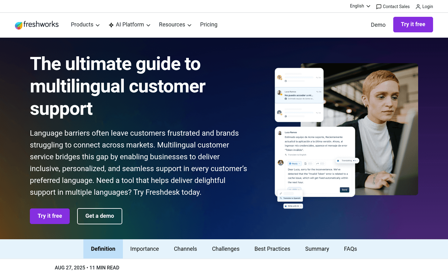 Freshdesk multilingual support overview page