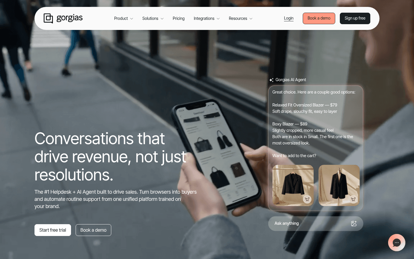 Gorgias homepage positioning the helpdesk and AI agent for ecommerce brands