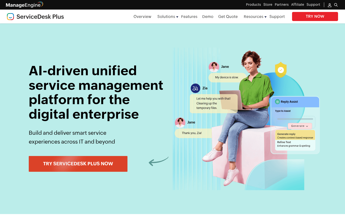 ManageEngine ServiceDesk Plus homepage screenshot