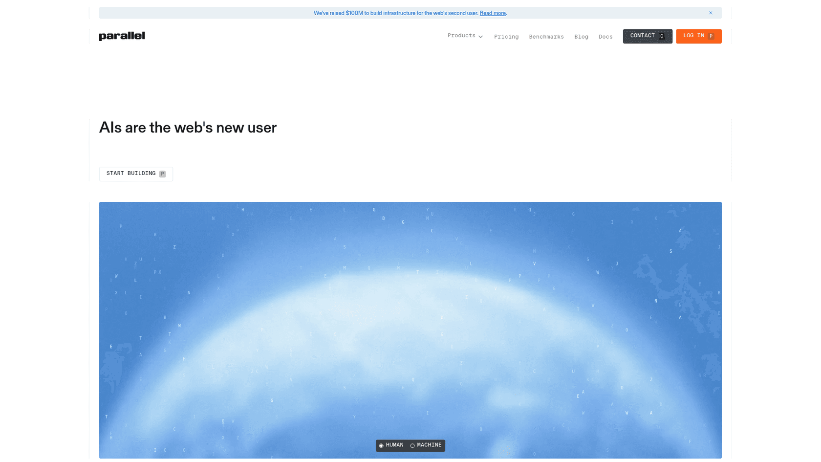 A screenshot of the Parallel AI homepage, an automation platform that can be used for AI blog writer white label solutions.