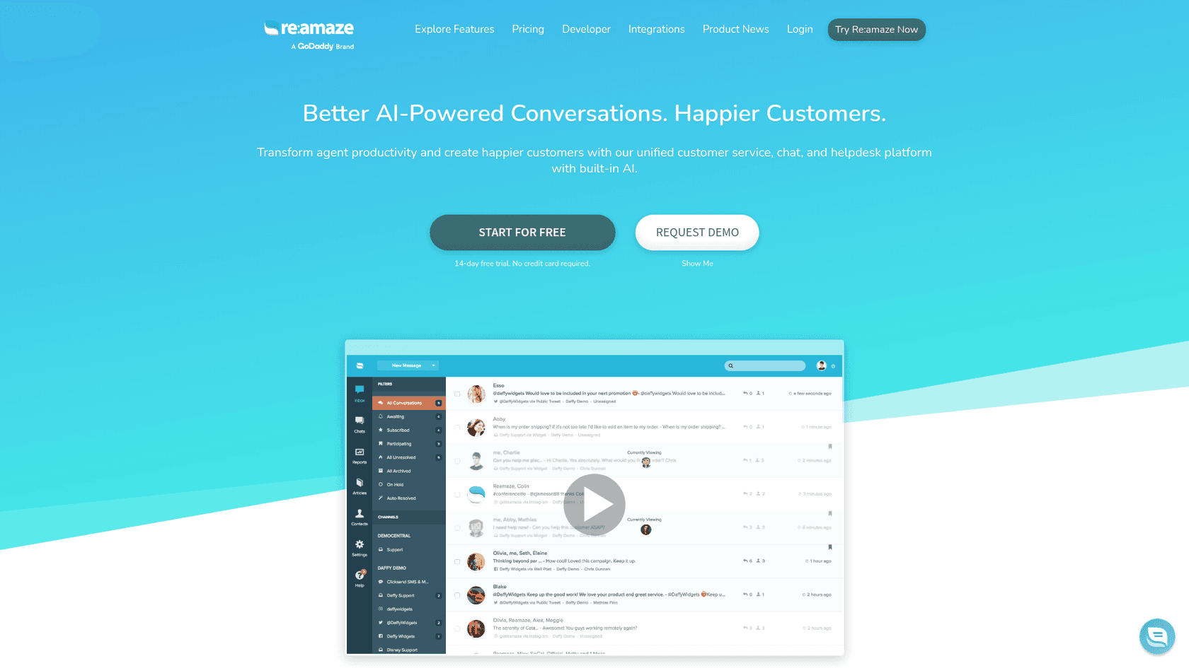 Re:amaze landing page homepage