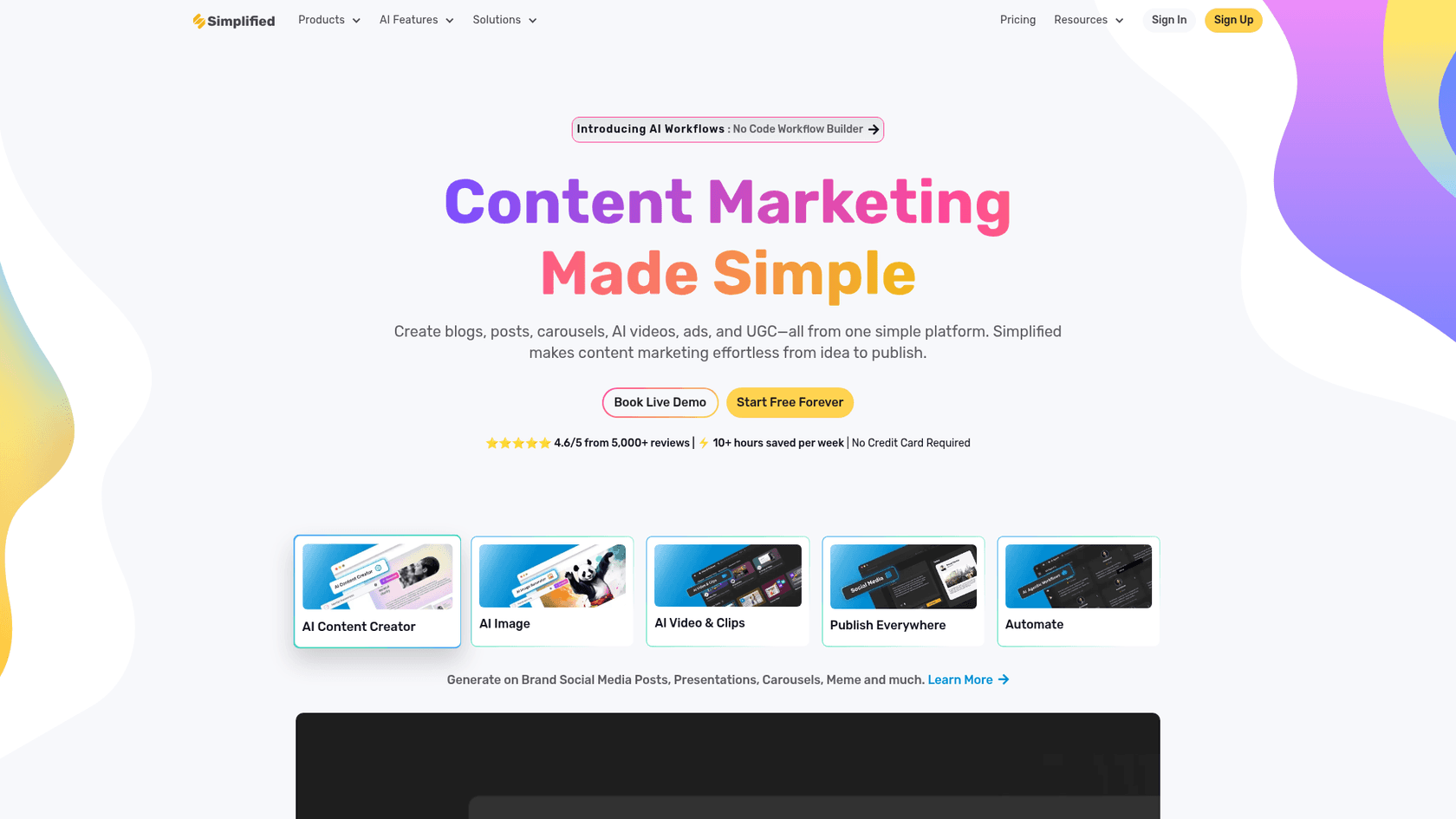 A screenshot of the Simplified AI website's homepage, a key factor in understanding Simplified AI pricing.