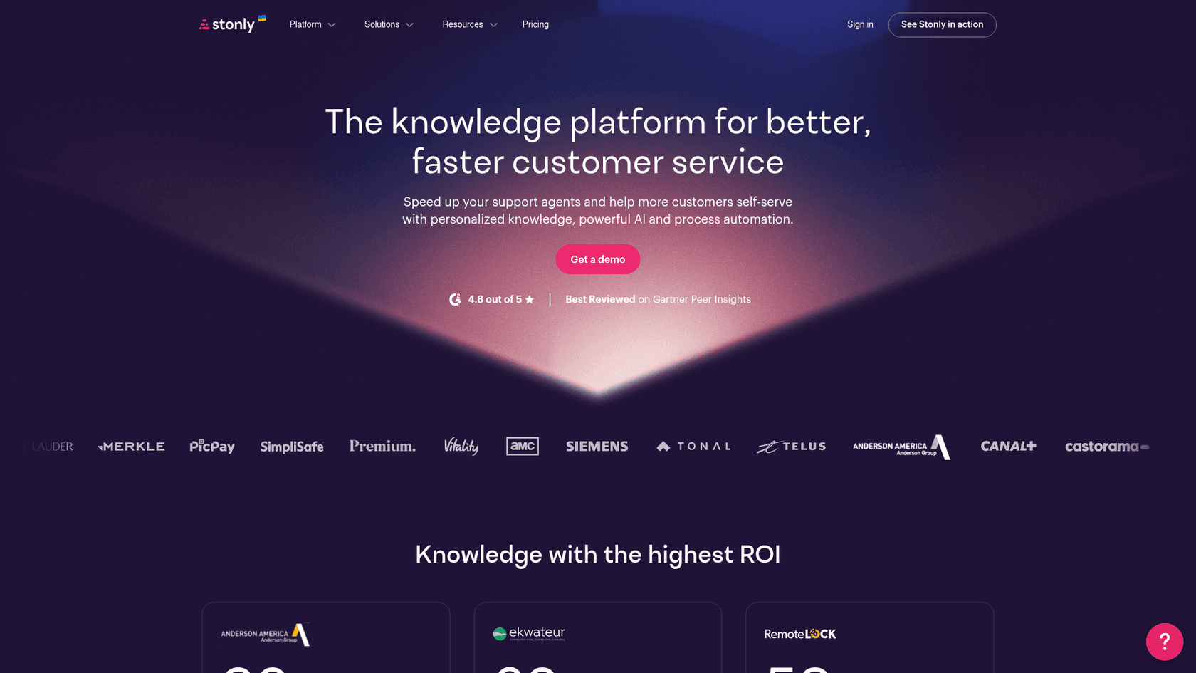 A screenshot of Stonly's landing page.